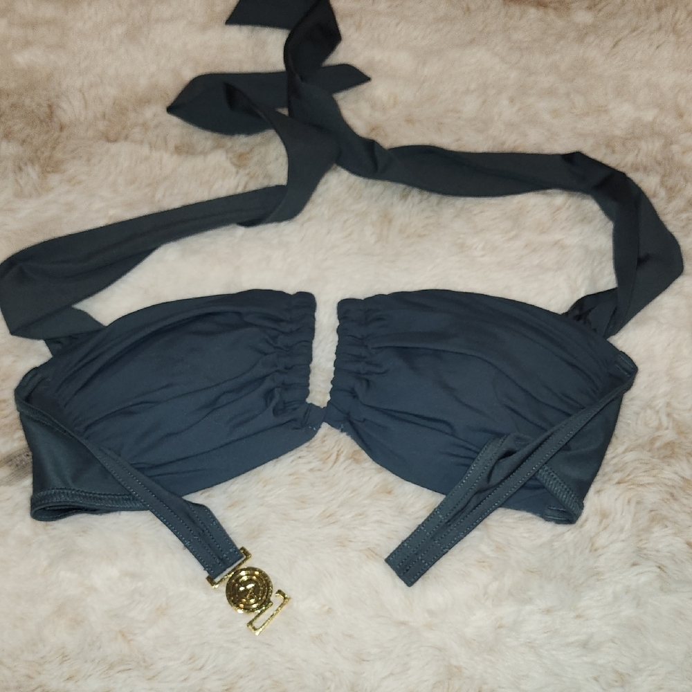 VS. Stylish Gray/Blue Bikini Top with Gold Accent